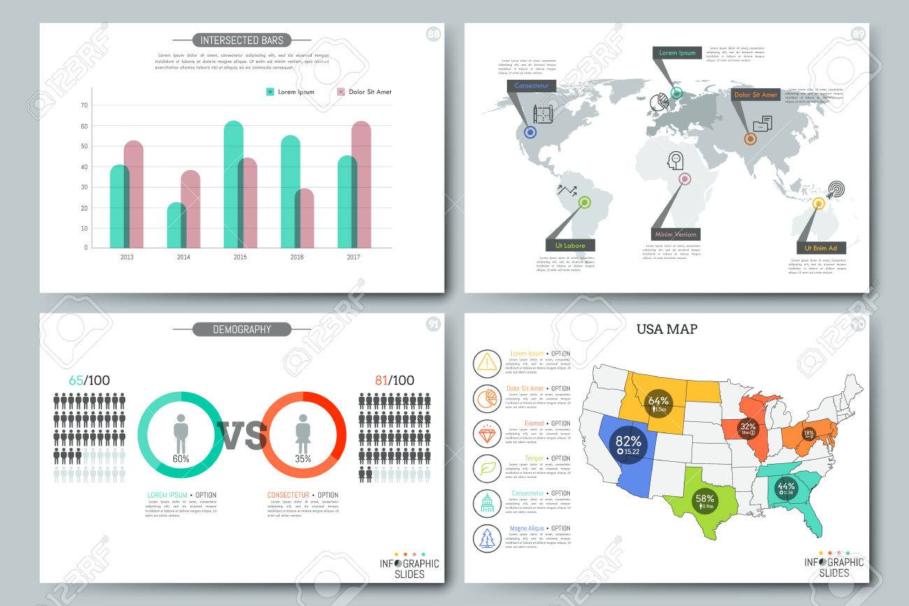 simple infographic templates bar chart world and usa maps with demographic infographic template