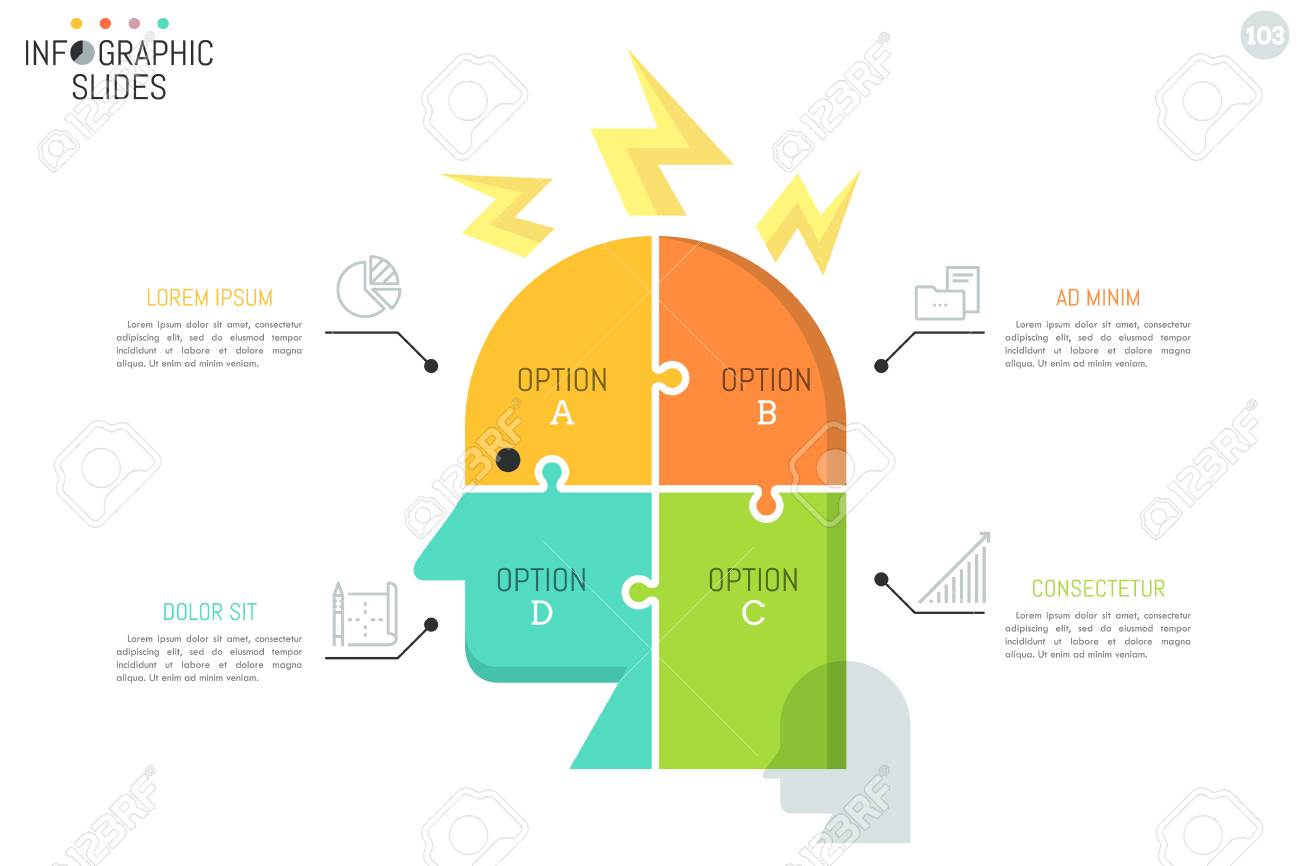 minimalist infographic design template human head divided into jigsaw puzzle design template