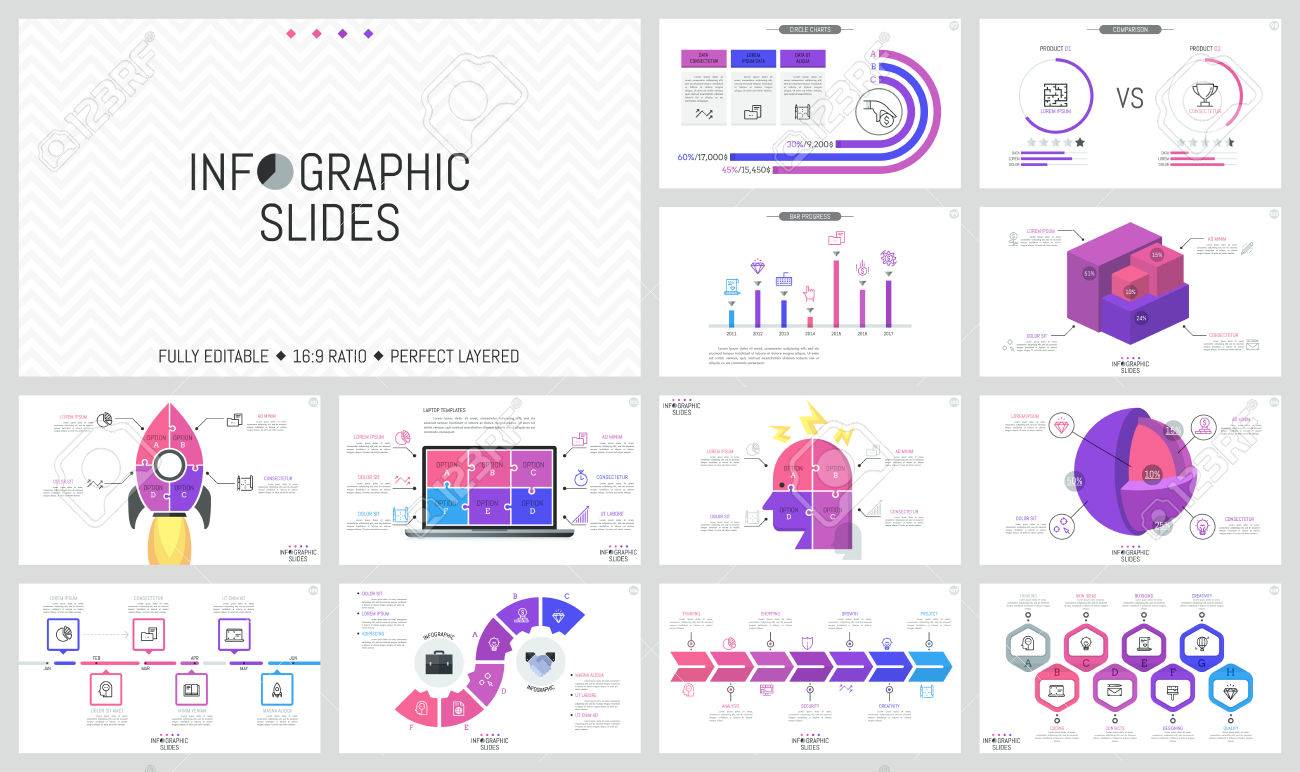 シンプルなインフォ グラフィック デザイン テンプレートのコレクションです ジグソー パズル 断面図比較棒グラフのタイムライン図 のイラスト素材 ベクタ Image