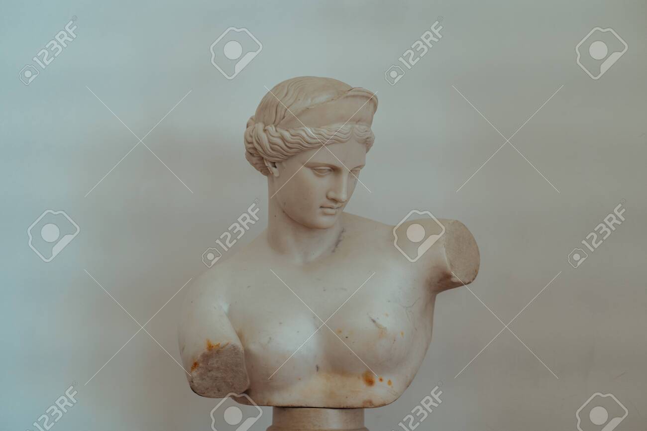 大理石 彫刻 白 可愛い 女の子 若い女性の白い大理石の頭。石の顔の