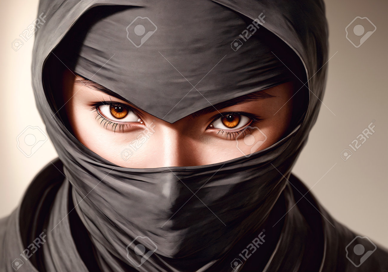 Ninja, A Warrior In A Black Mask Stock Photo, Picture and Royalty Free Image.  Image 204463484., image size:1300x910