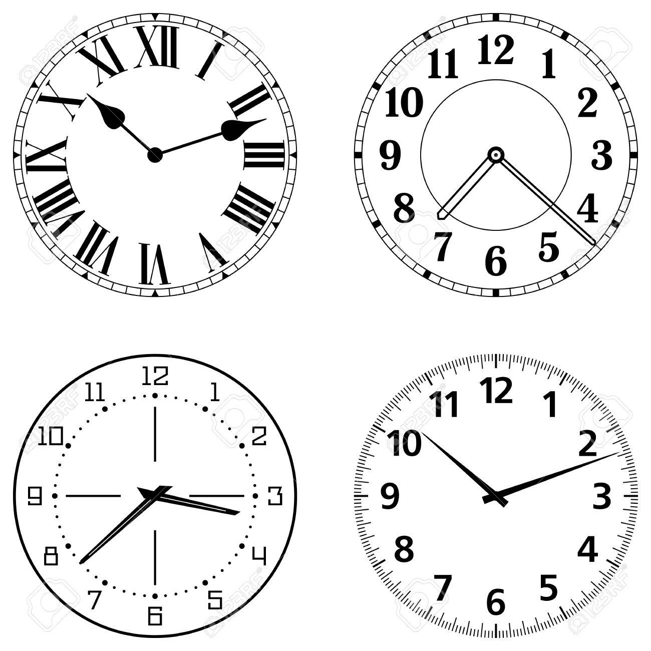Set Of Different Clock Faces. Editable Clock Easily Remove And