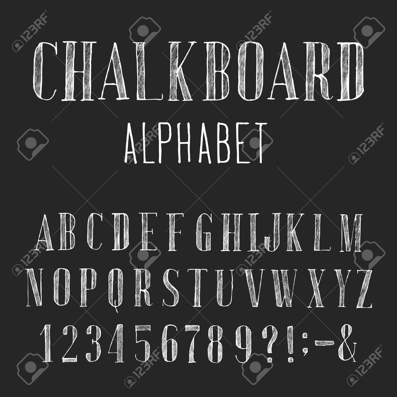 黒板アルファベット ベクター フォントです 文字 数字 句読点を入力します 暗い背景に苦しめられたチョーク ベクトル セリフ フォント 手描き文字 の イラスト素材 ベクタ Image