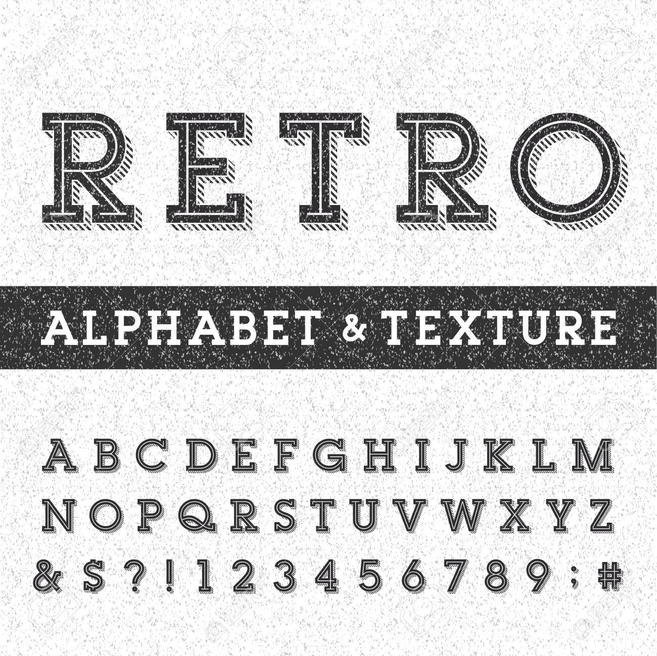 Retro alphabet vector font with distressed overlay texture - 43963501 Retro alphabet vector font with distressed overlay texture - 43963501