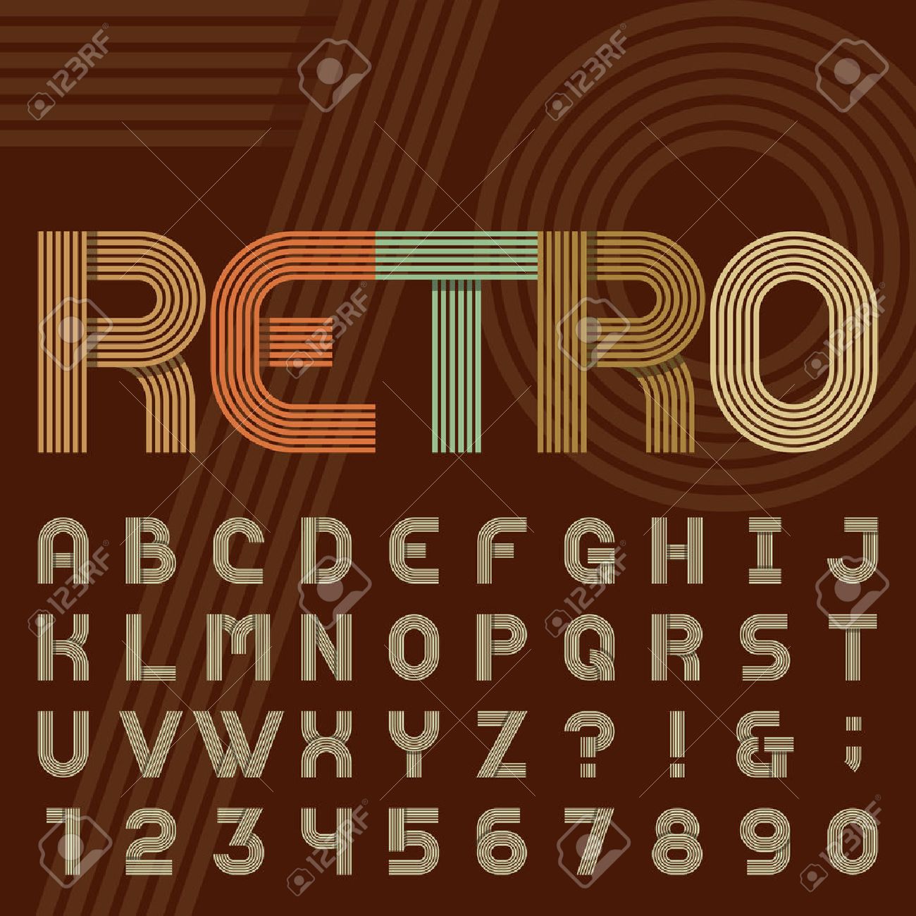 Retro Style Stripe Alphabet Vector Font Sans Serif Type Funky Letters Numbers And Symbols