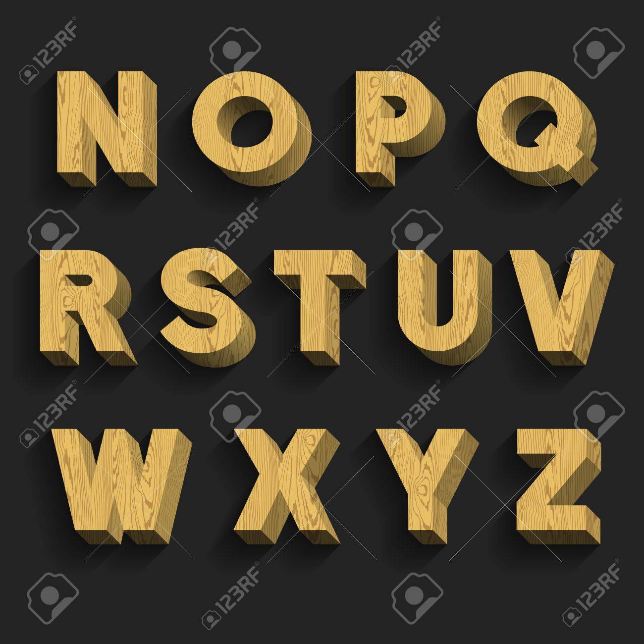 木製アルファベット ベクター フォントです 3 のパート 2 文字 N Z 3 D 木製文字は 暗い背景に影します のイラスト素材 ベクタ Image