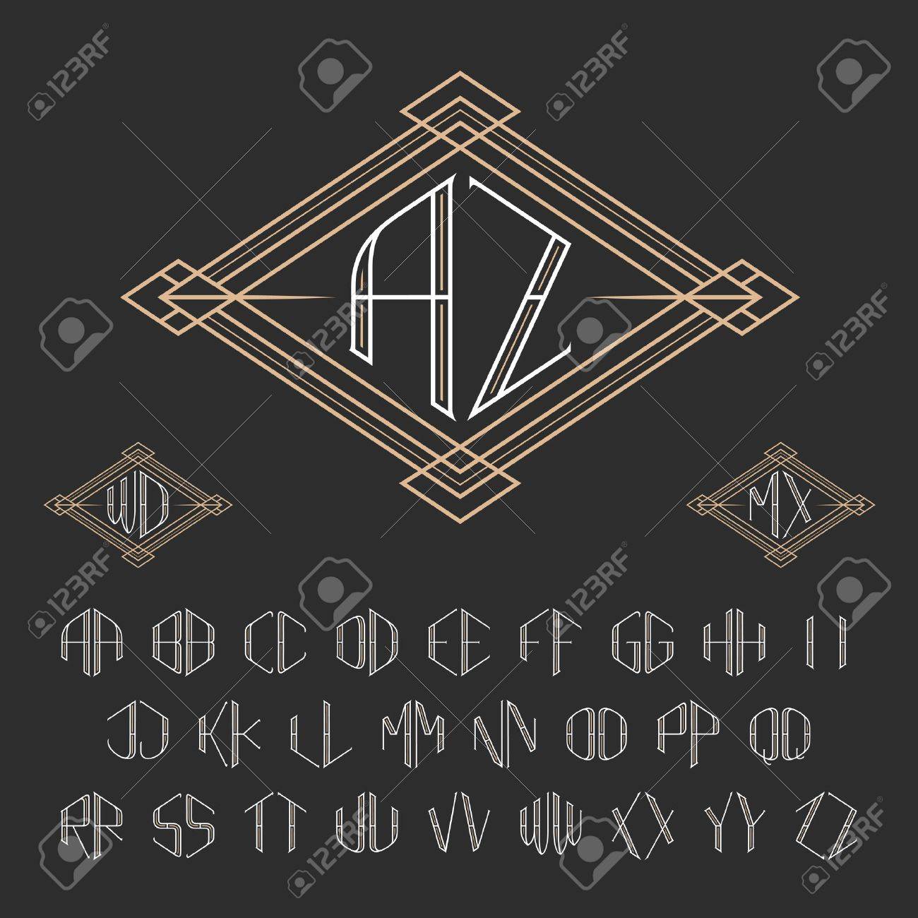 Two letters decorative monogram template. Elegant vector set of monograms. Outline style letters from A to Z. - 47660672 Two letters decorative monogram template. Elegant vector set of monograms. Outline style letters from A to Z. - 47660672