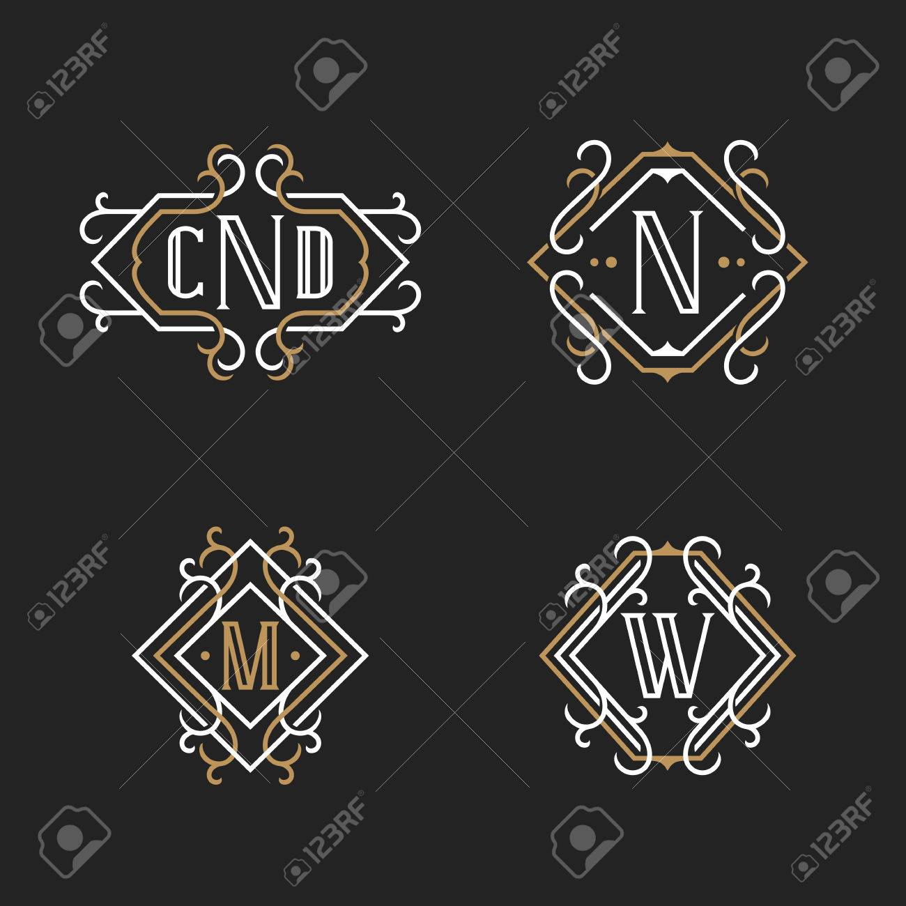 the set of elegant vintage monogram emblem templates in trendy