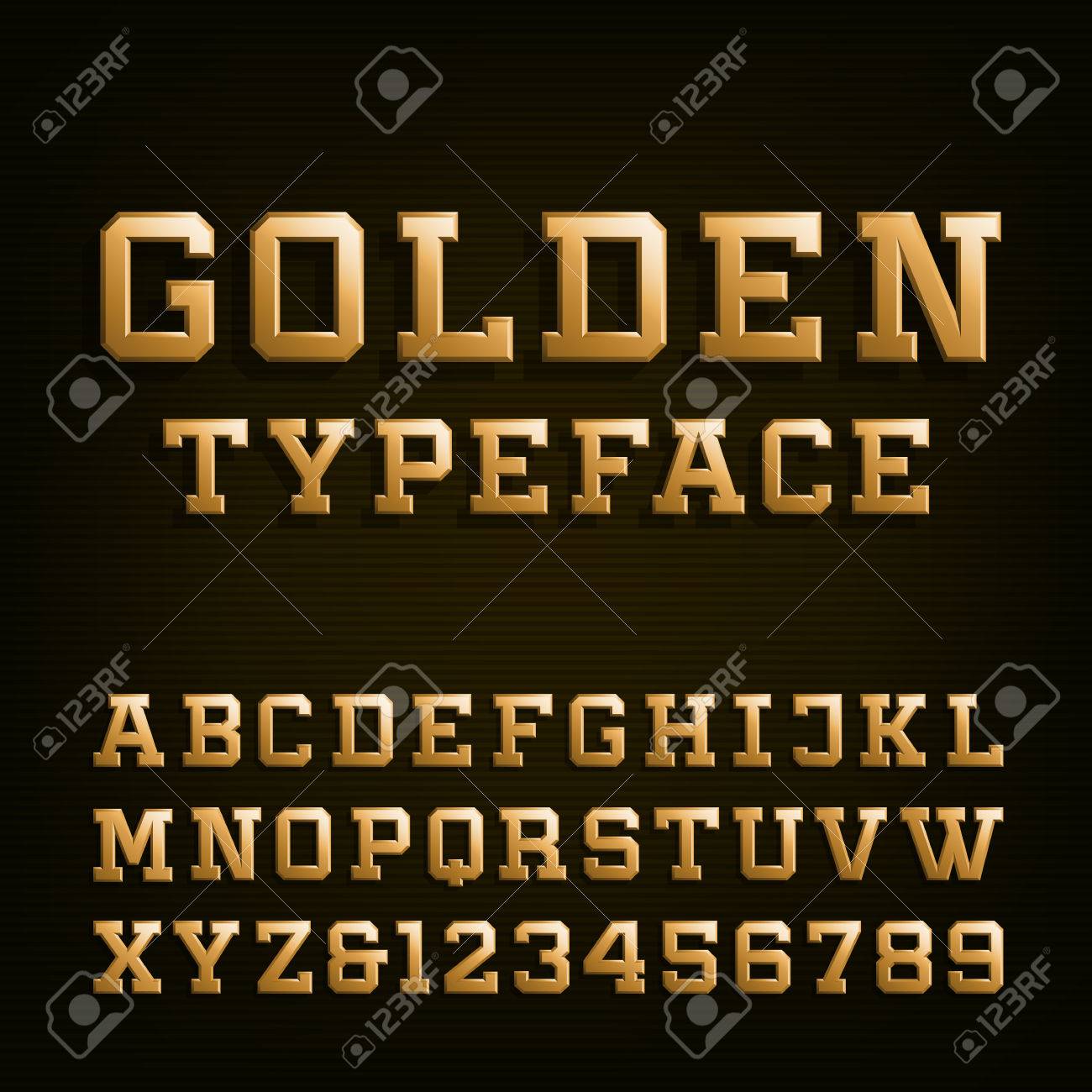 黄金のアルファベット ベクター フォントです 文字 数字 記号を入力します 暗い背景上の立体文字 ベクトルのヘッドラインのタイプセット ポスターなど の イラスト素材 ベクタ Image