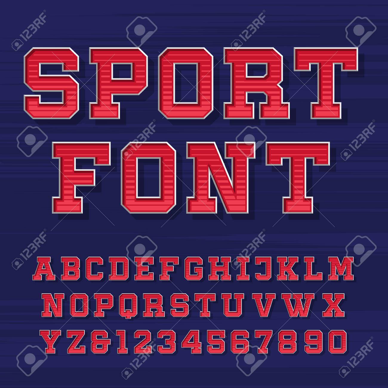 Sport alphabet vector font. Retro style typeface for labels, titles, posters or sportswear. Type letters and numbers on the dark background. - 52578614 Sport alphabet vector font. Retro style typeface for labels, titles, posters or sportswear. Type letters and numbers on the dark background. - 52578614