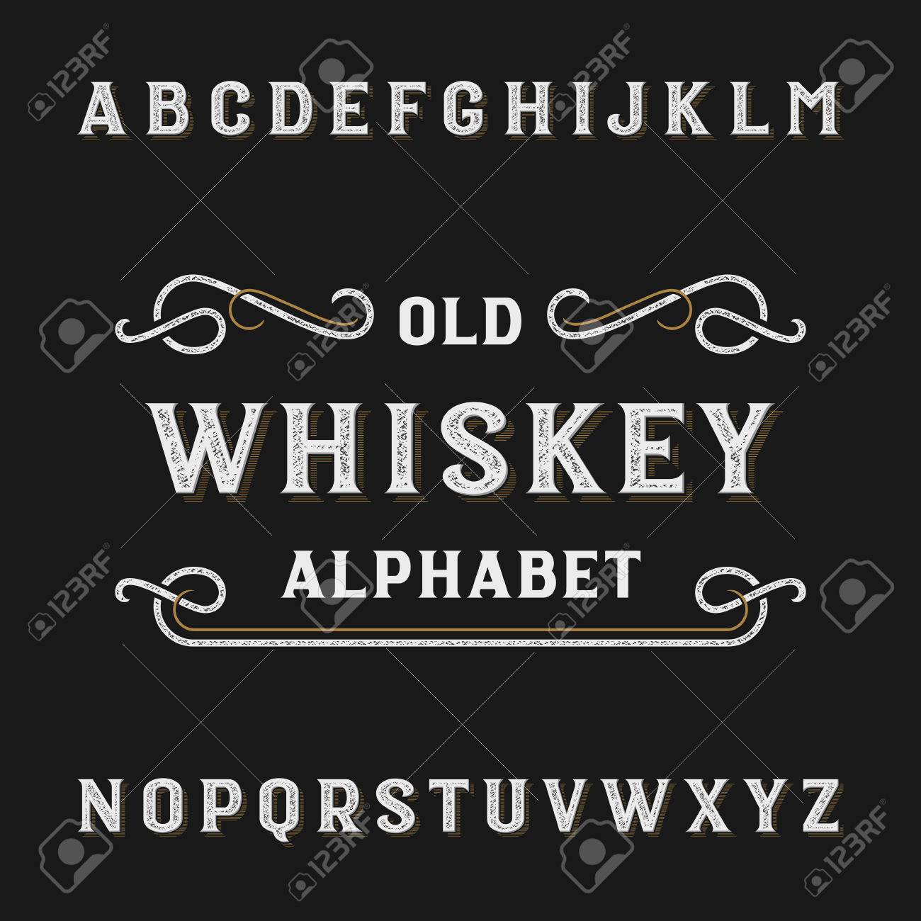 Old whiskey alphabet vector font. Distressed type letters. Vector typeface for labels, headlines, posters etc. - 52898933 Old whiskey alphabet vector font. Distressed type letters. Vector typeface for labels, headlines, posters etc. - 52898933