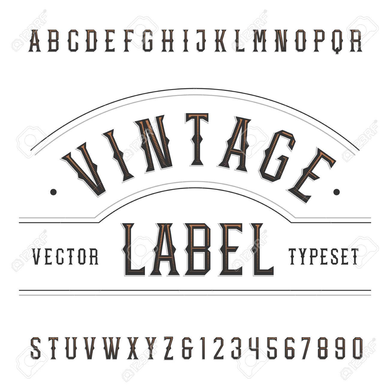 vintage alphabet font type letters and numbers in western style
