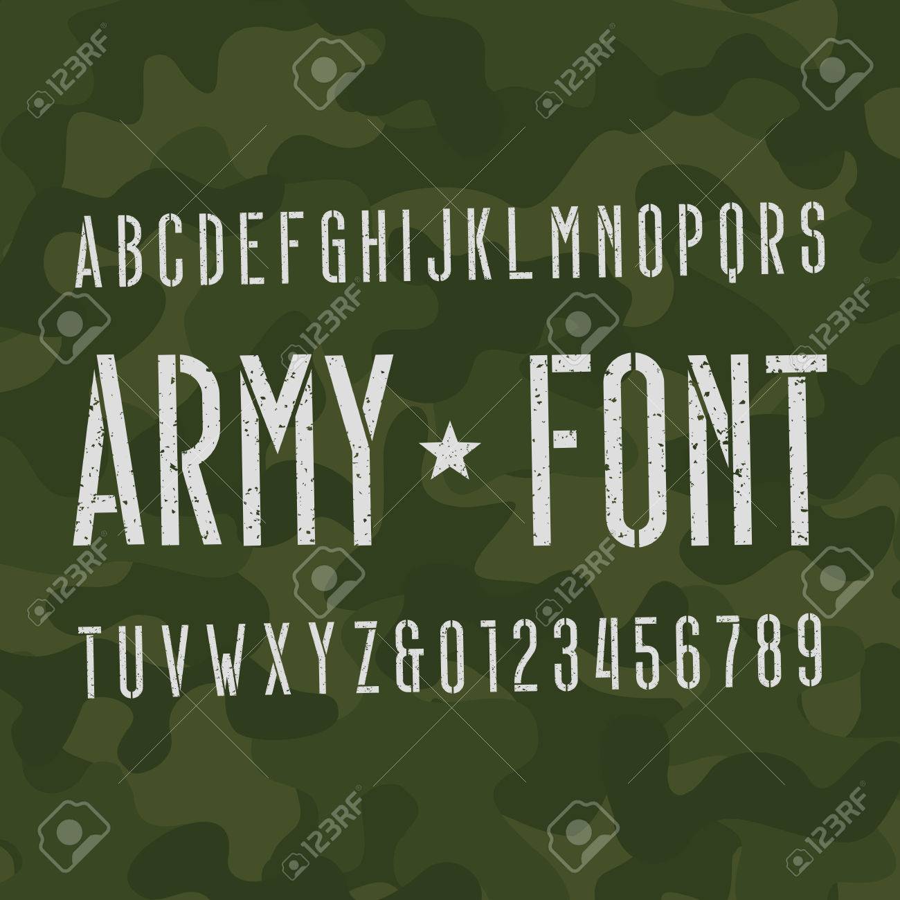 army alphabet font scratched type letters and numbers on camo