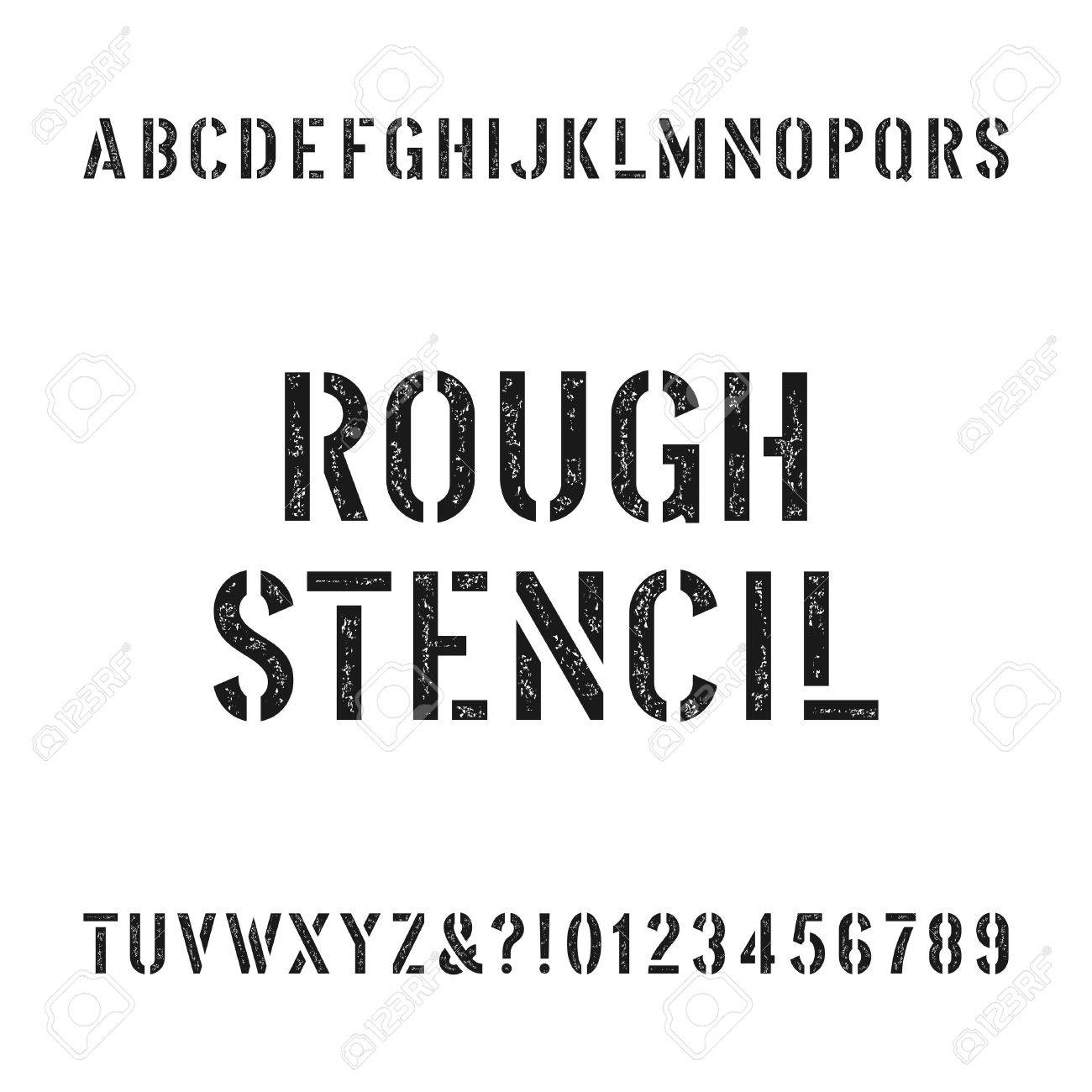 rough stencil alphabet font scratched type letters and numbers stencil lettters