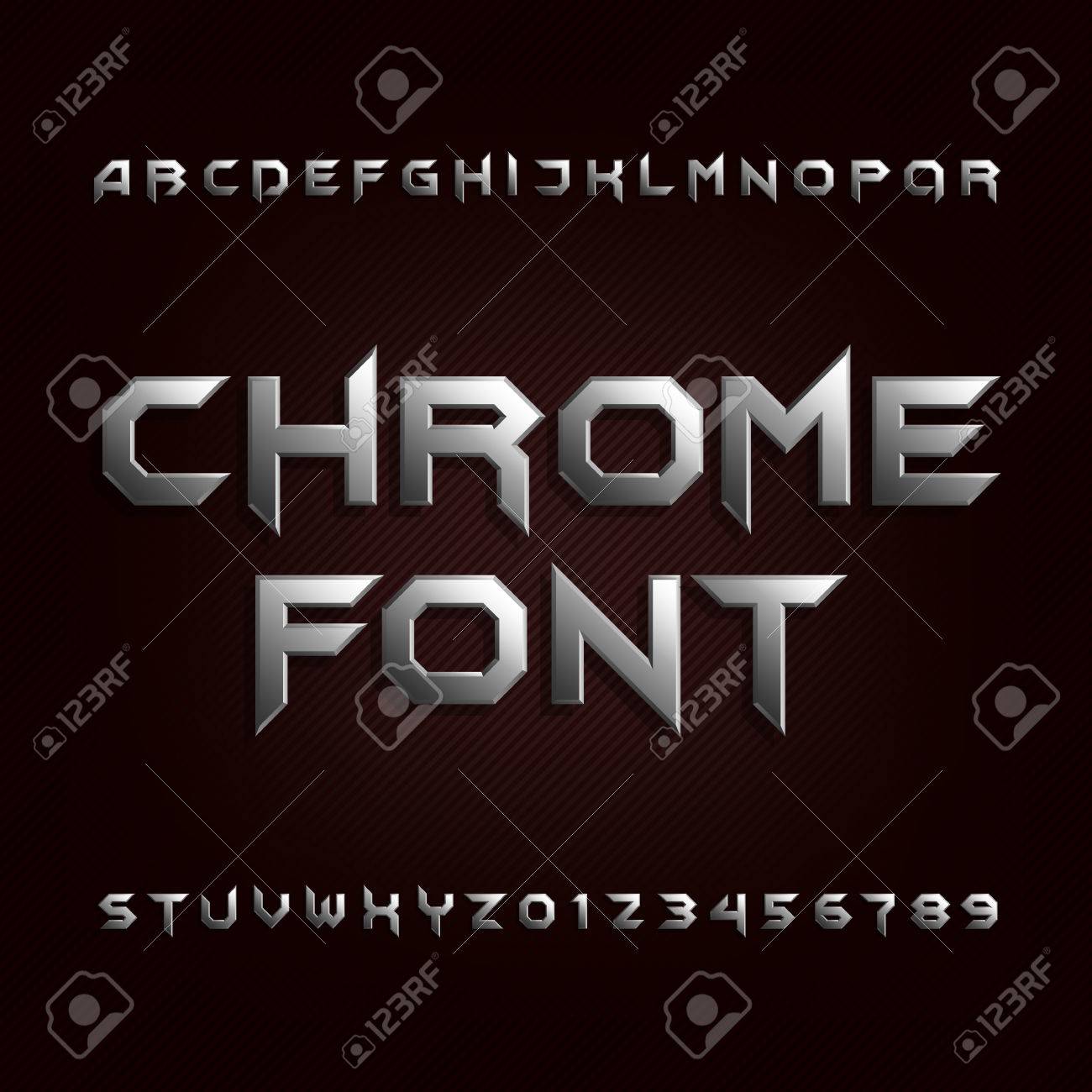 Chrome alphabet font. Metallic effect letters and numbers. Stock vector typeface for your design. - 74725713 Chrome alphabet font. Metallic effect letters and numbers. Stock vector typeface for your design. - 74725713