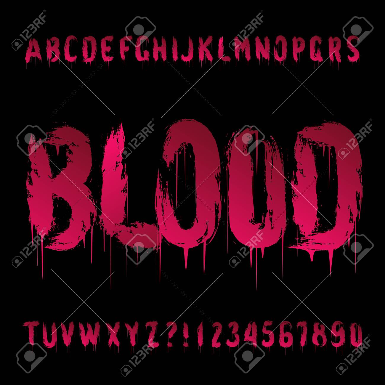 Blood Alphabet Font. Hand Drawn Bloody Letters And Numbers. Stock