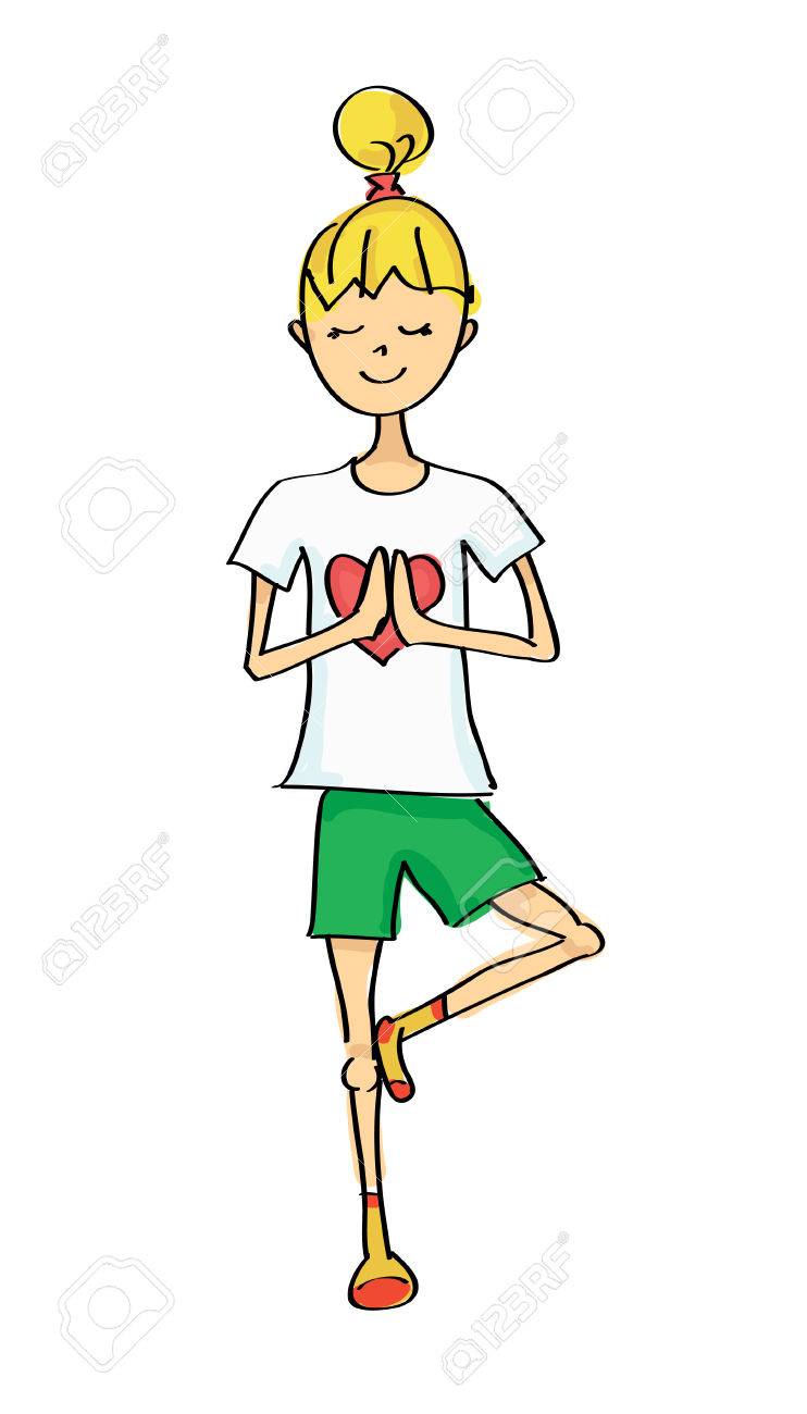 ヨガの木のかわいい少女漫画をポーズします のイラスト素材 ベクタ Image