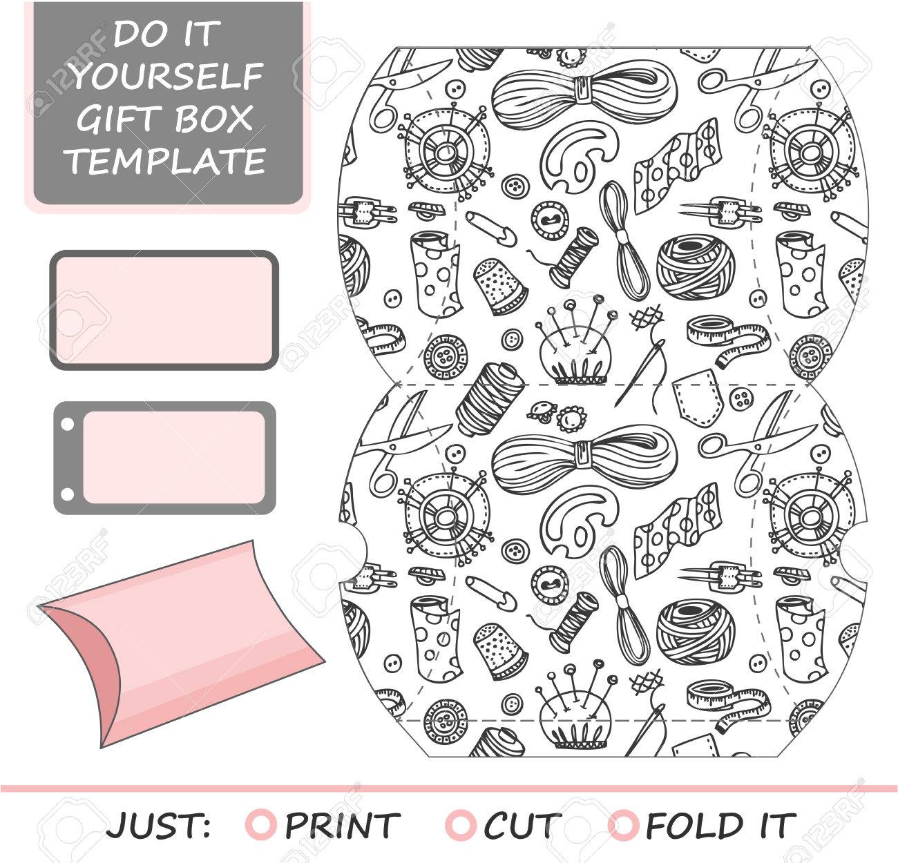 好意 ギフト ボックス ダイカット ボックス テンプレート 縫製 刺繍 手作りアイテムの包装に最適です 手作りの店ビジネスのための包装のイラスト素材 ベクタ Image