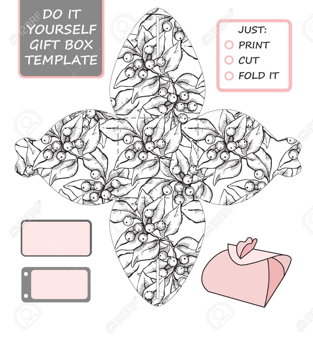 favor gift box die cut box template with mistletoe pattern