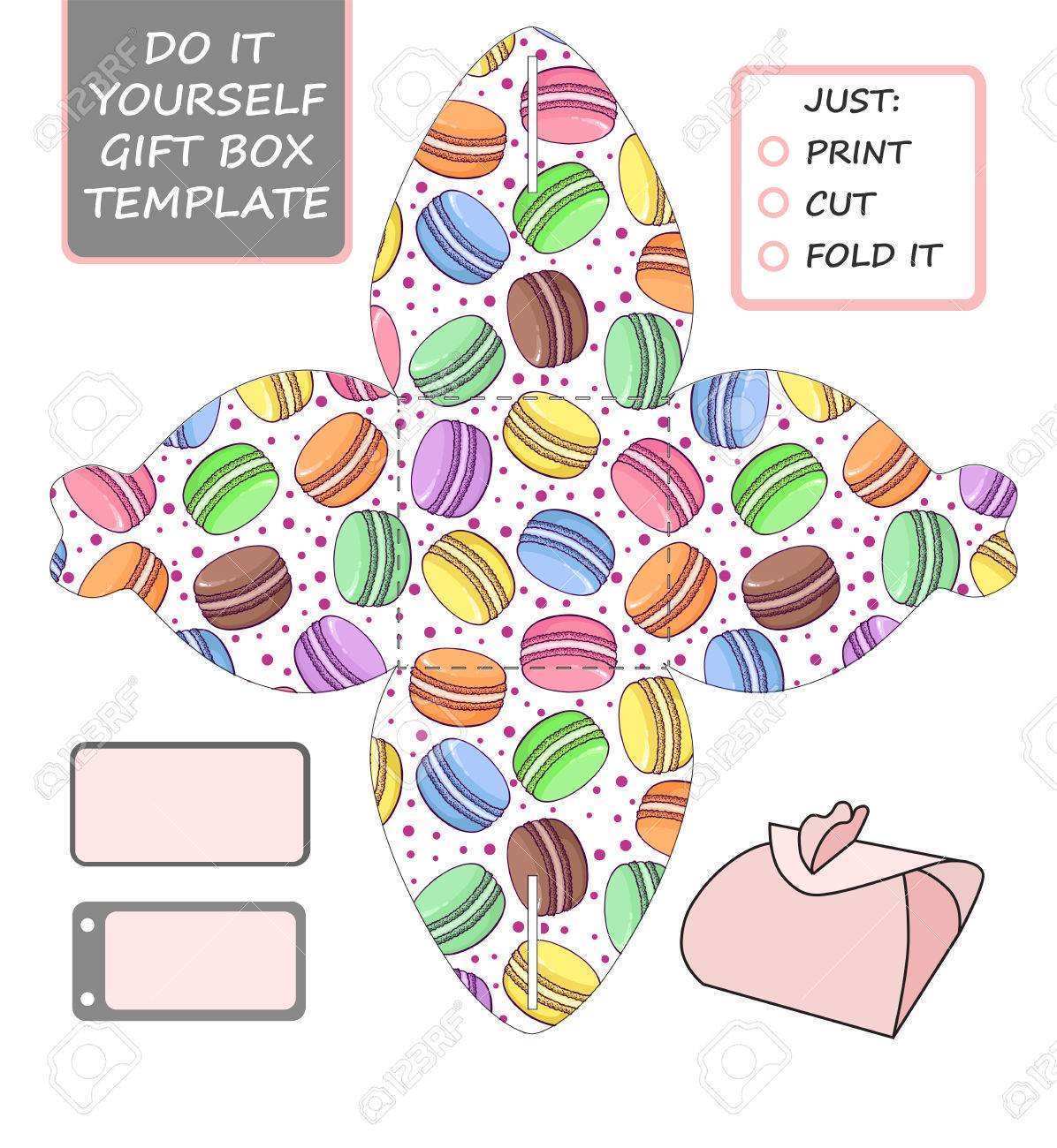 favor gift box die cut box template with macaron pattern