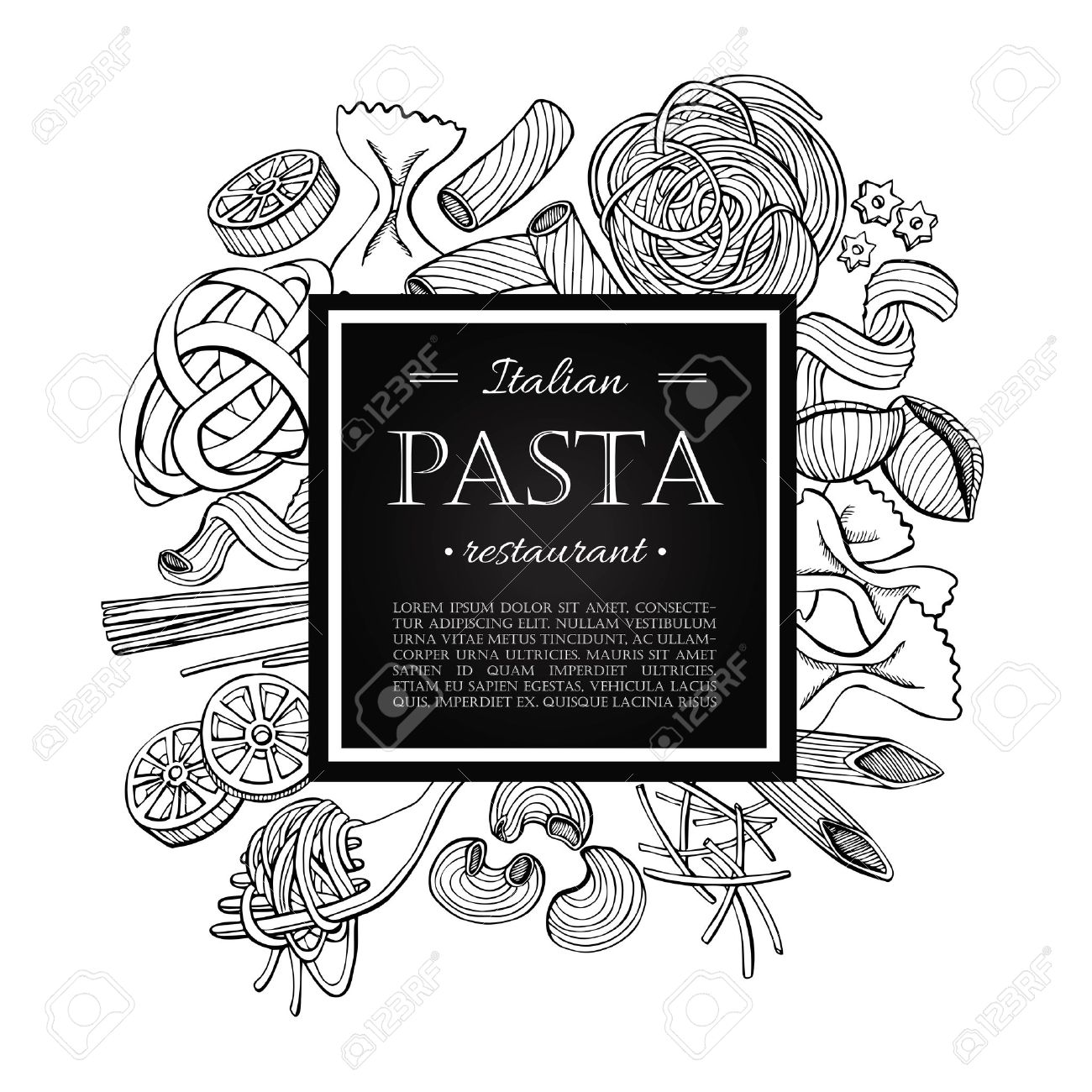 ベクトル ヴィンテージのイタリアン パスタ レストラン イラスト 手描き下ろしバナー 素晴らしいメニュー バナー チラシ カード ビジネスを促進します のイラスト素材 ベクタ Image 4086