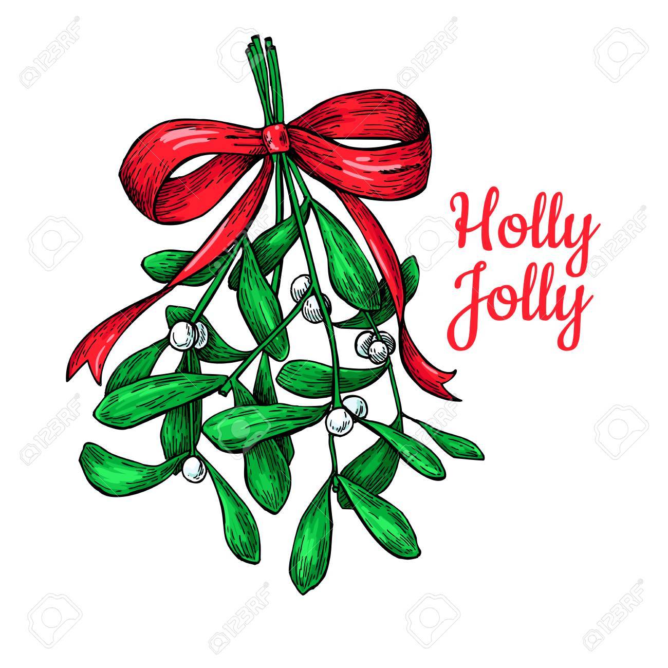 mistletoe with bow and ribbon christmas card with decor plant