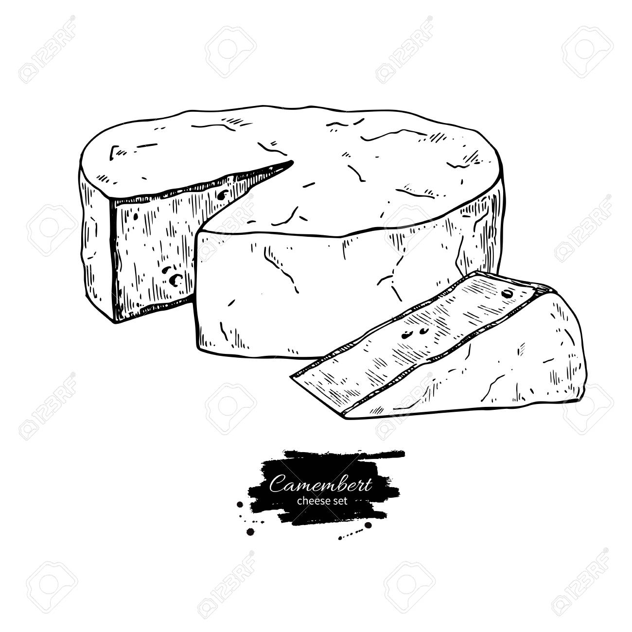 Camembert Cheese Block And Triangle Drawing Vector Hand Drawn