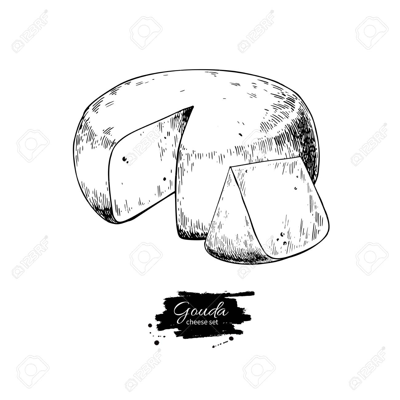 Gouda Cheese Block Drawing Vector Hand Drawn Food Sketch Engraved