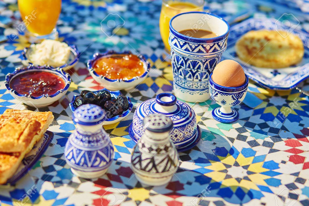 delicious breakfast in moroccan style served in riad (traditional delicious breakfast in moroccan style served in riad (traditional