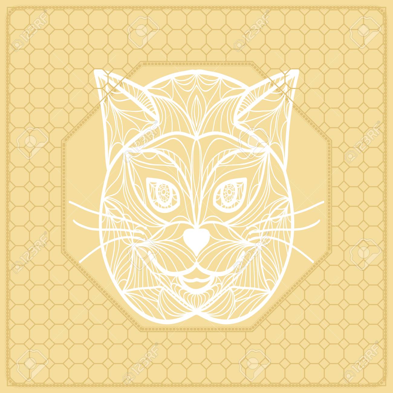 template print for fabric pattern of cat face with border vector cat face template