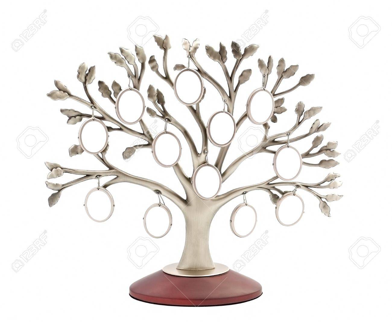 silver genealogical family tree with small oval frames stock photo