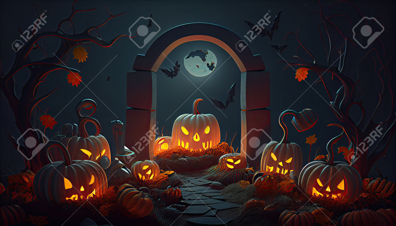 Abóbora De Halloween Com Cara Assustadora 3d Render Imagem