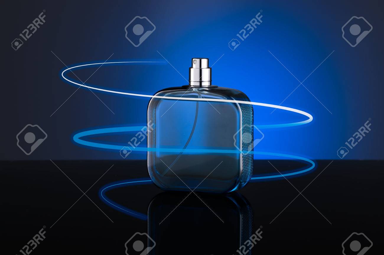 blue bottle of perfume