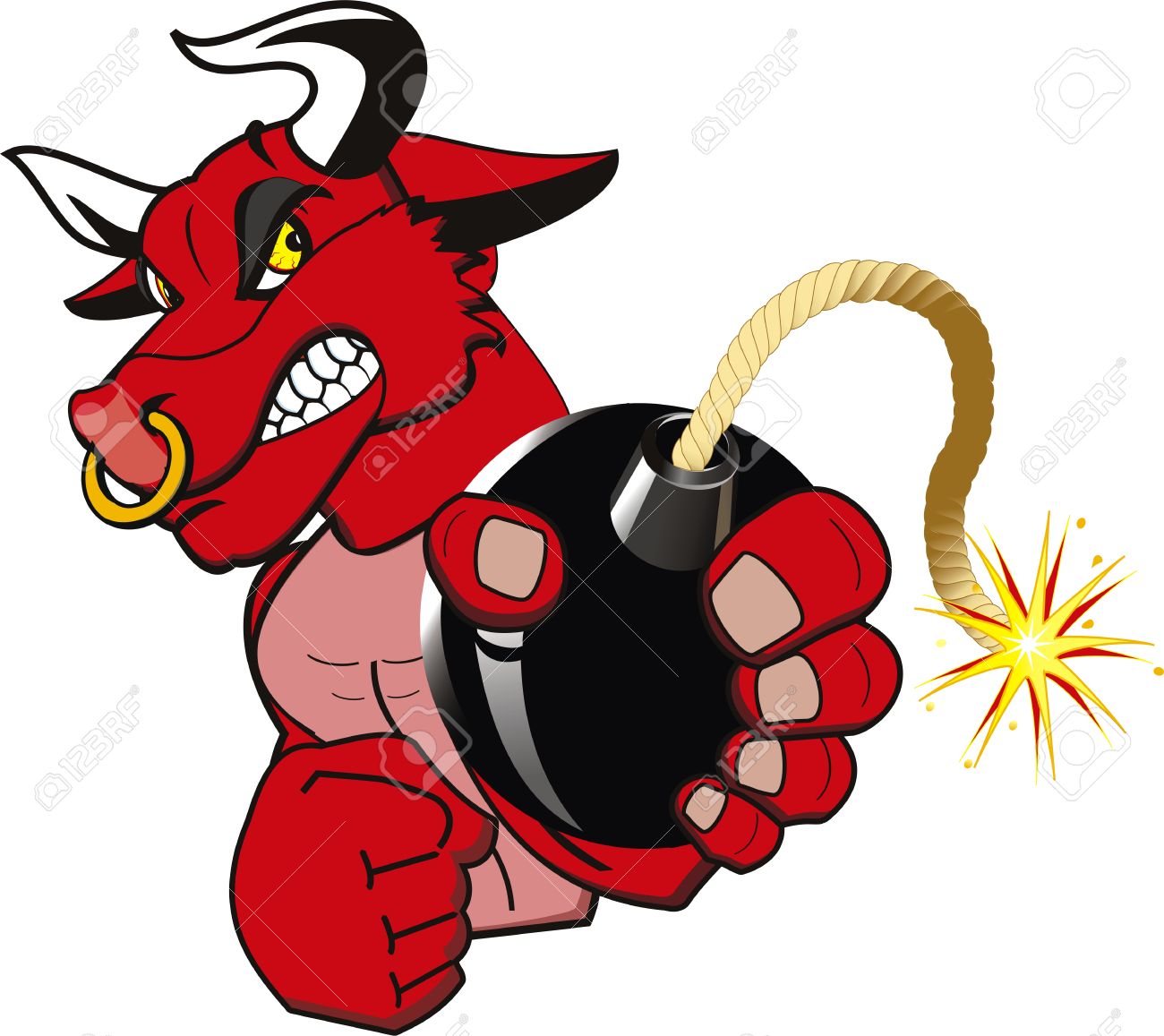 red bull very angry with bomb royalty free cliparts vectors and