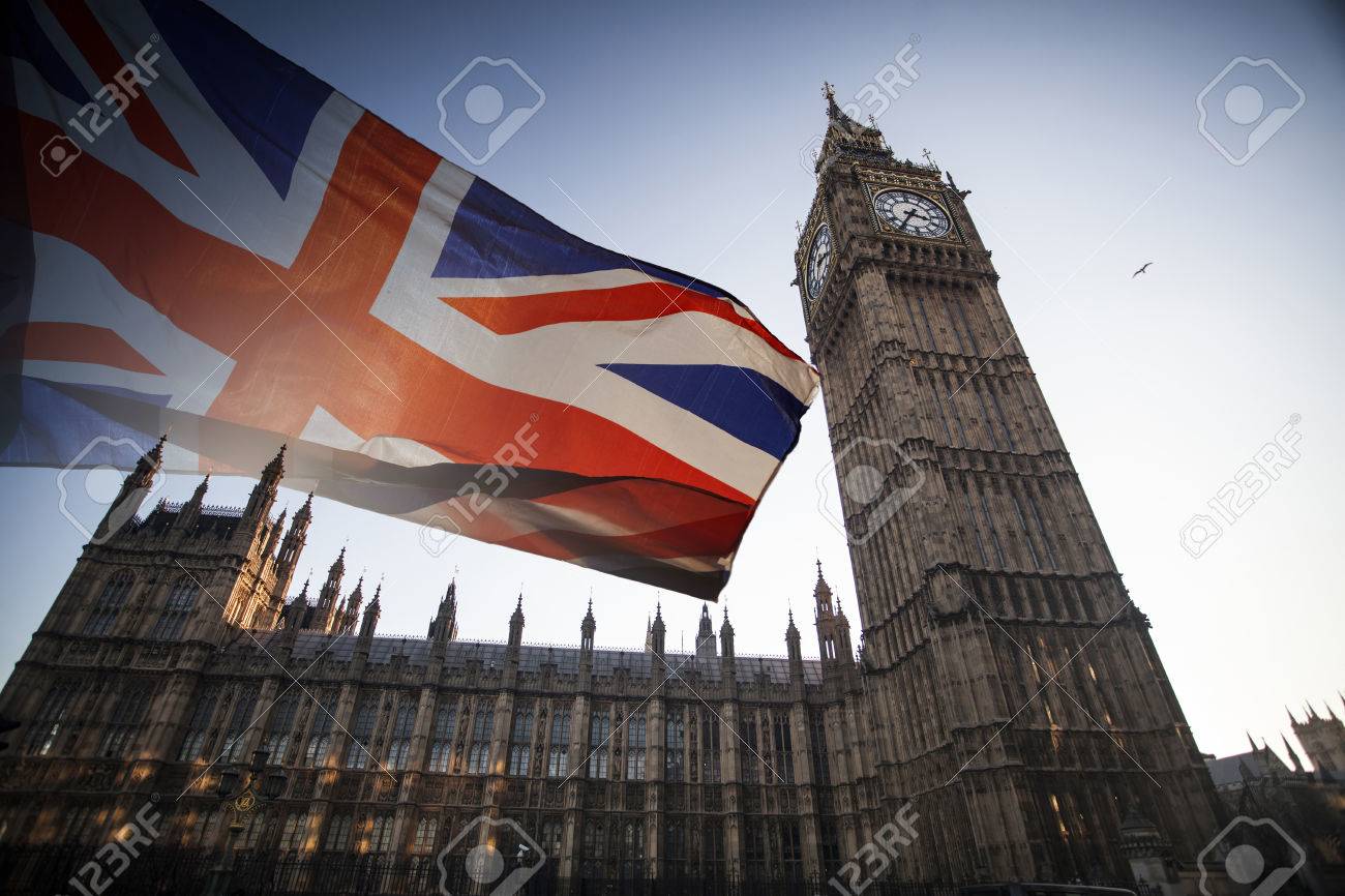 British union jack flag and Big Ben Clock Tower and Parliament house at city of Westminster in the background - 80680322 British union jack flag and Big Ben Clock Tower and Parliament house at city of Westminster in the background - 80680322