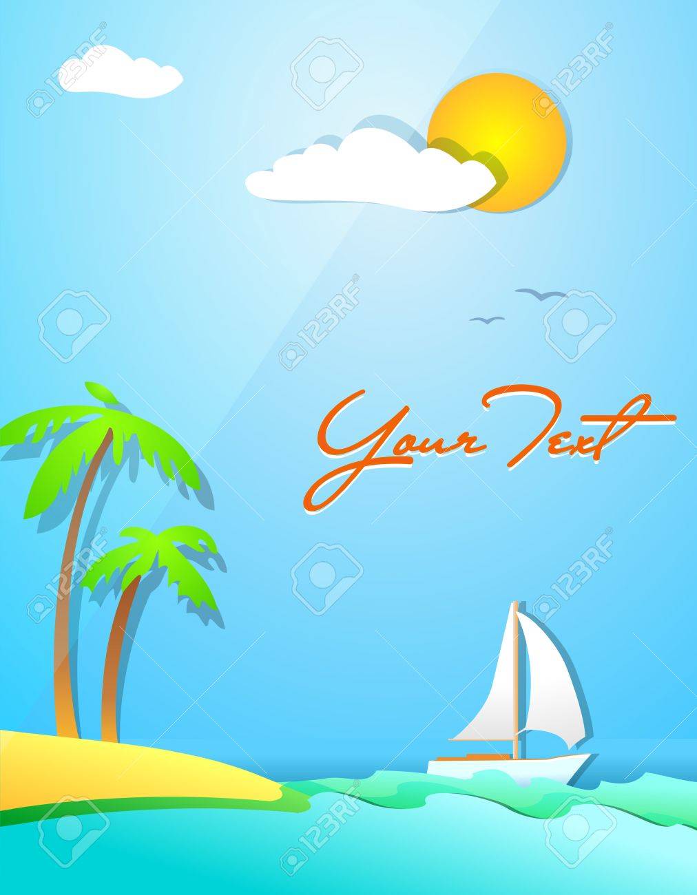 summer themed beach illustration background with place for text