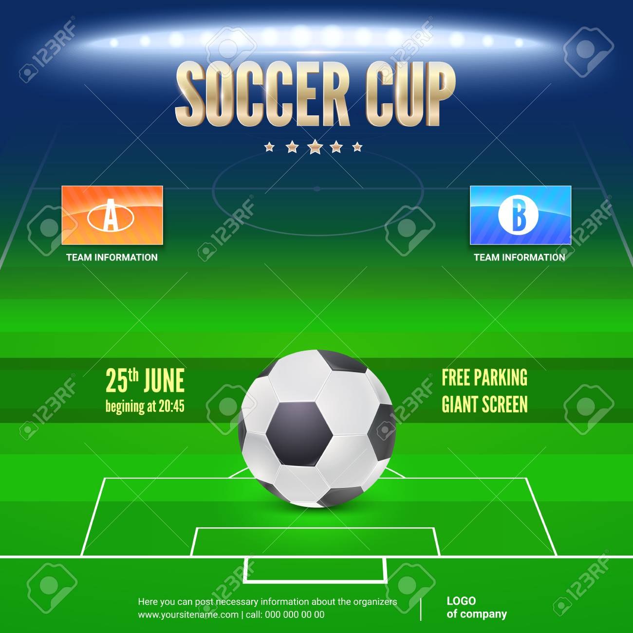 soccer event flyer template place your text and emblem of soccer team brochure template