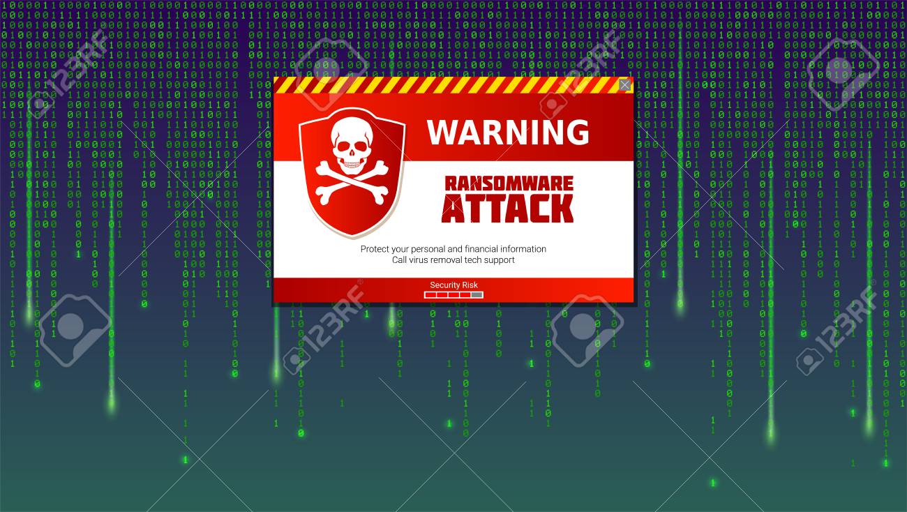 Alert Message Of Virus Detected Ransomware Attack Identifying Computer Virus Inside Binary Code Of Matrix Template For Concept Of Security Programming And Hacking Decryption And Encryption Royalty Free Cliparts Vectors And Stock