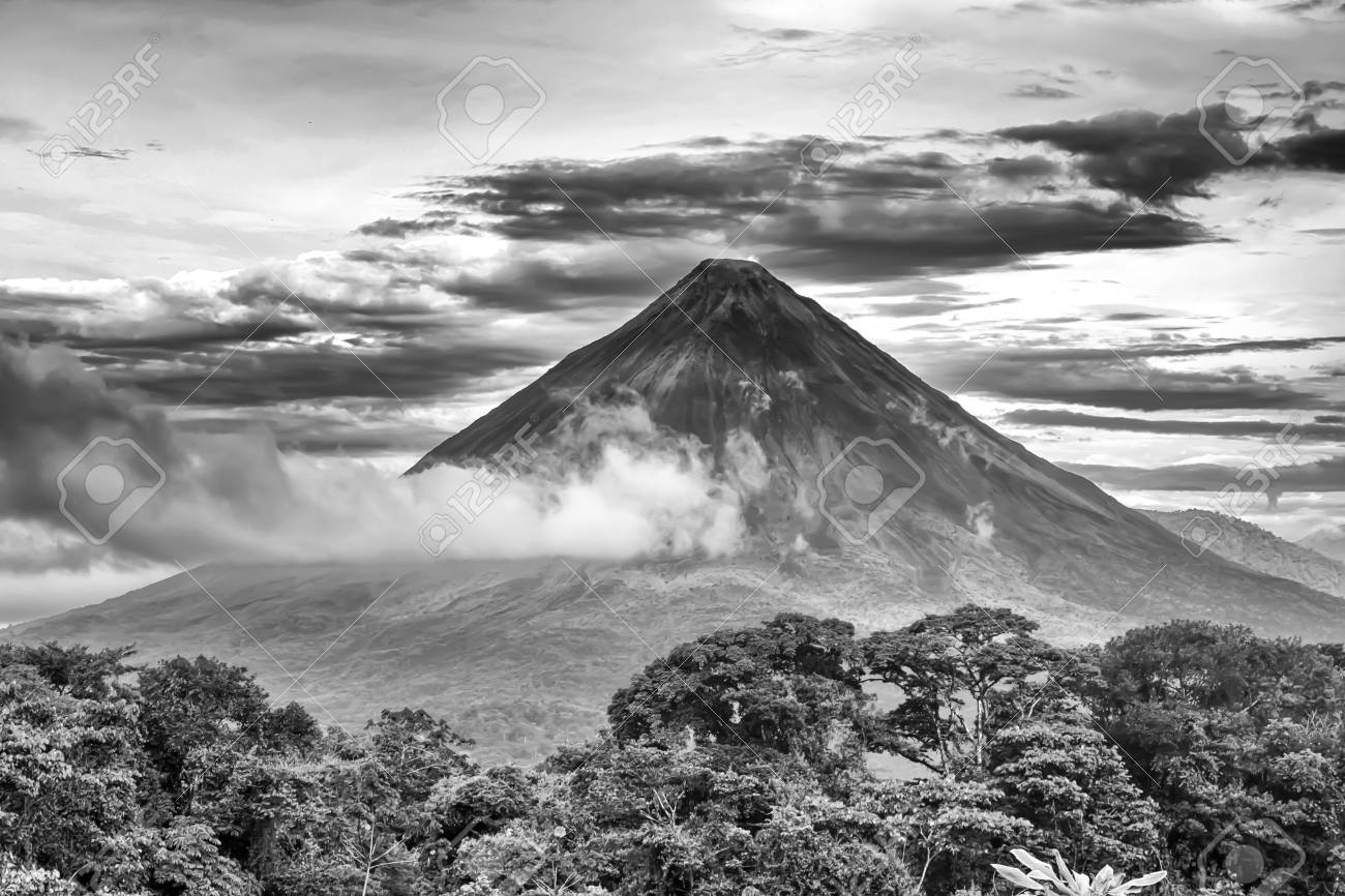 Black and white arenal volcano stock photo 104921018