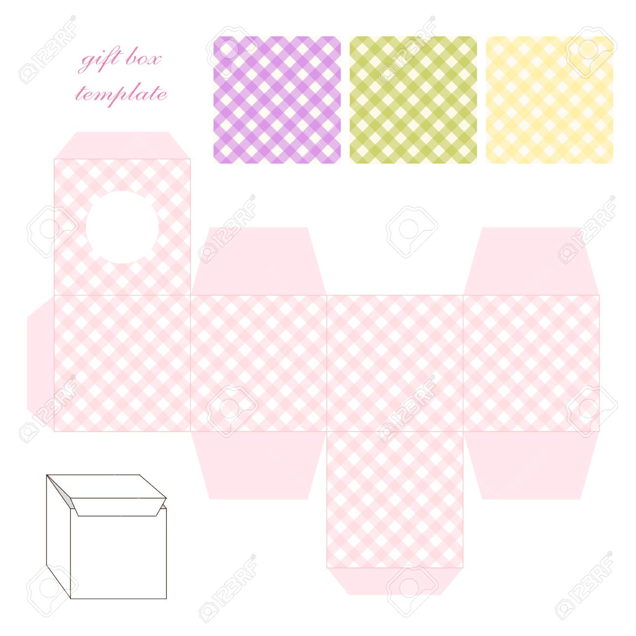 cute retro square gift box template with gingham ornament to