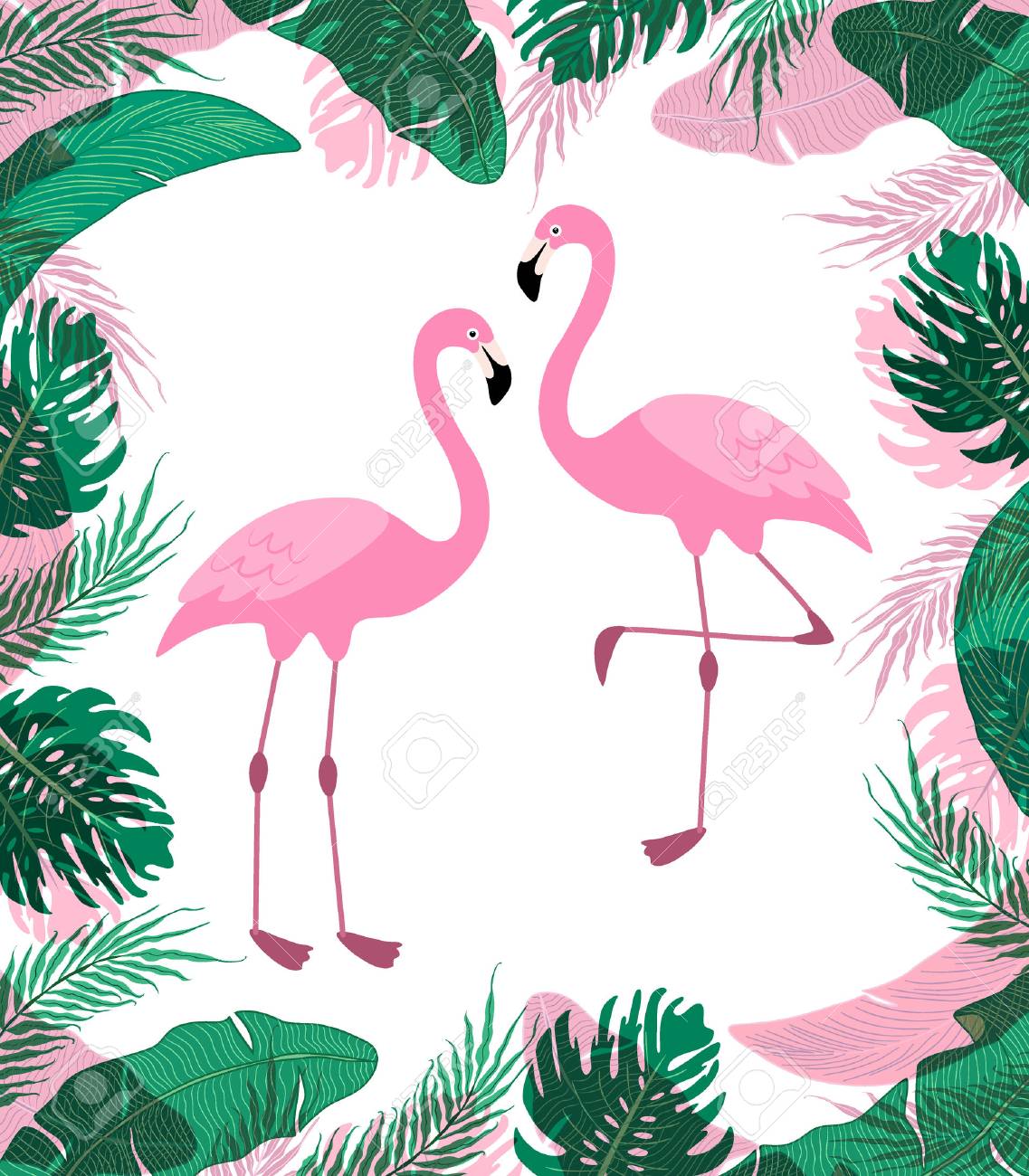 Cute exotic with cartoon characters of two pink flamingos. - 81668579 Cute exotic with cartoon characters of two pink flamingos. - 81668579