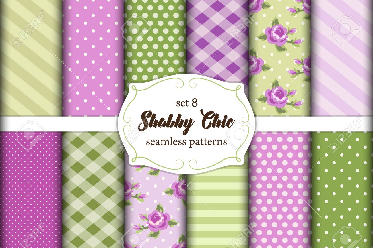 set of 12 cute shabby chic patterns with roses polka dots stripes polka dot and stripes