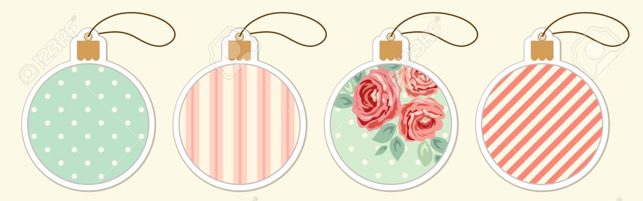 set of cute vintage christmas ball price tags in shabby chic