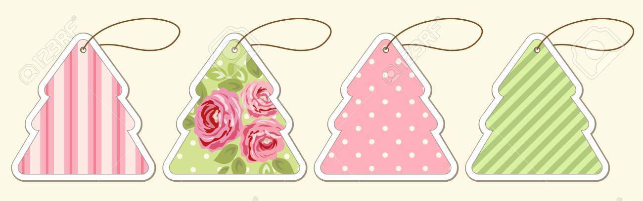 set of cute vintage christmas price tags in shabby chic style