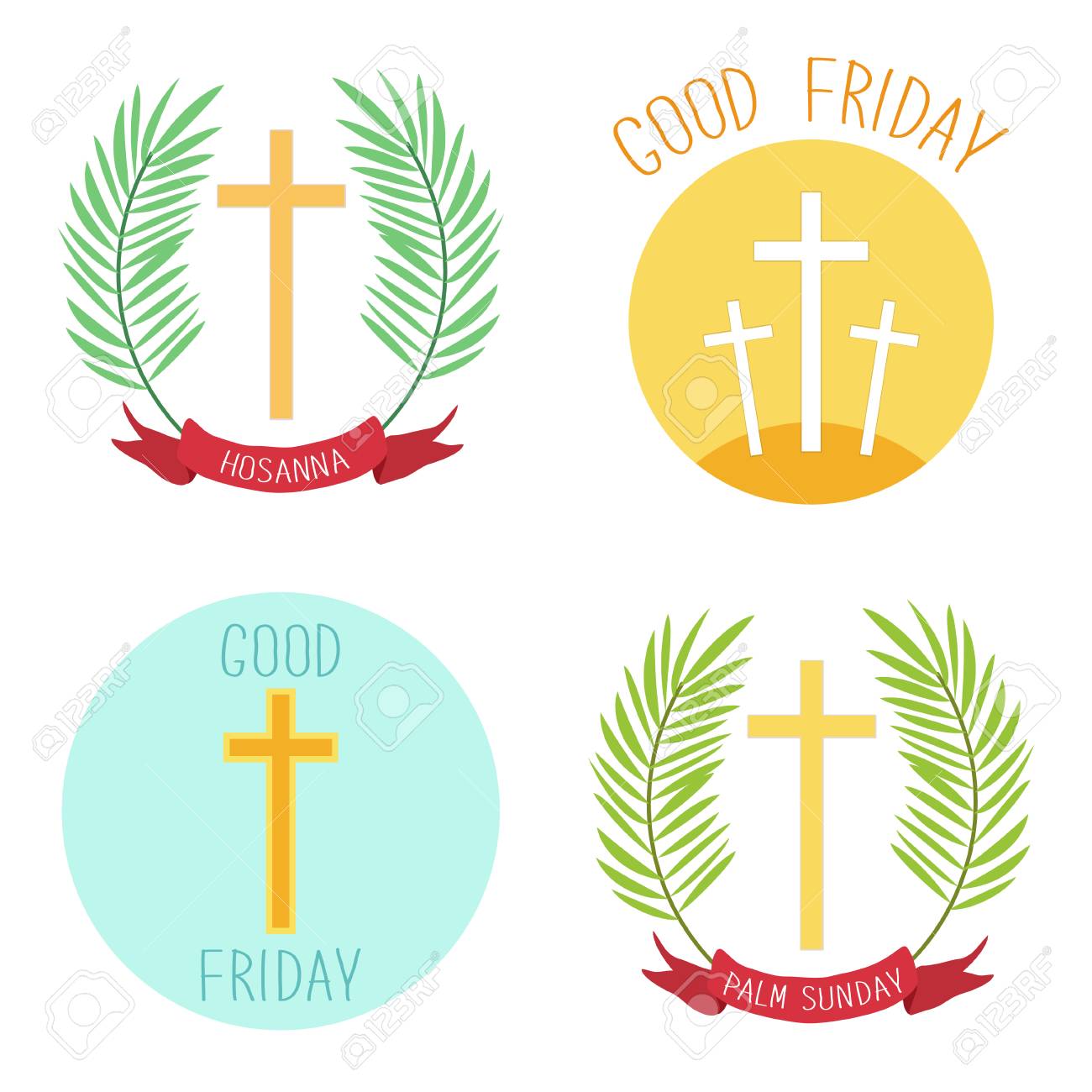 Palm Sunday and Good friday icons as religious holidays symbols - 95891252 Palm Sunday and Good friday icons as religious holidays symbols - 95891252