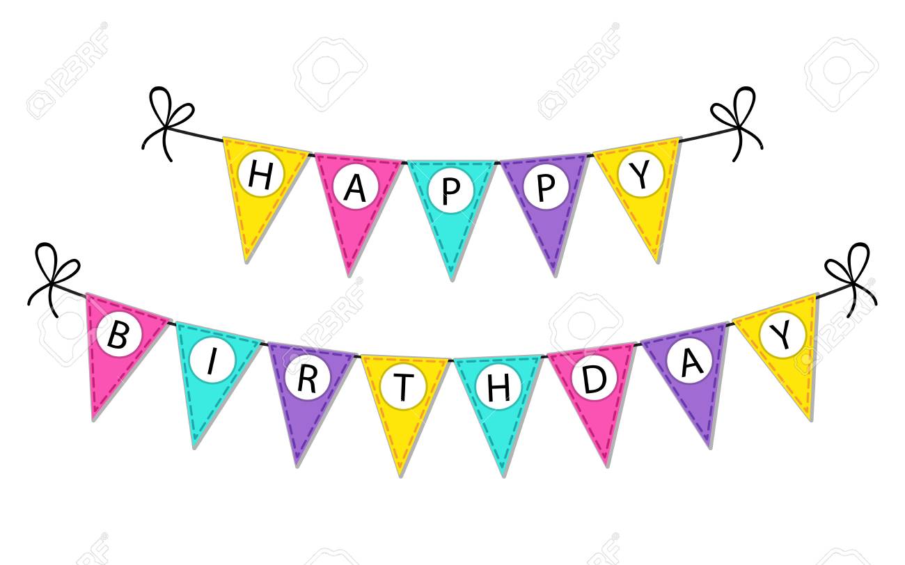 cute happy birthday bunting flags banner with letters royalty free