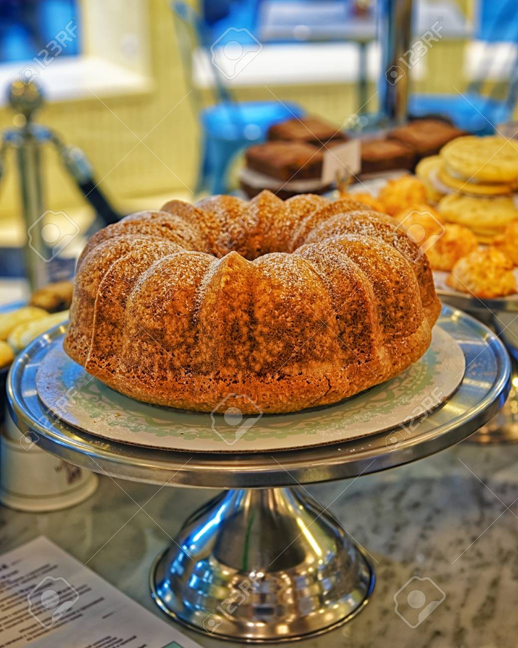 Round Bisquit Cake On The Bakery Storefront Stock Photo Picture And