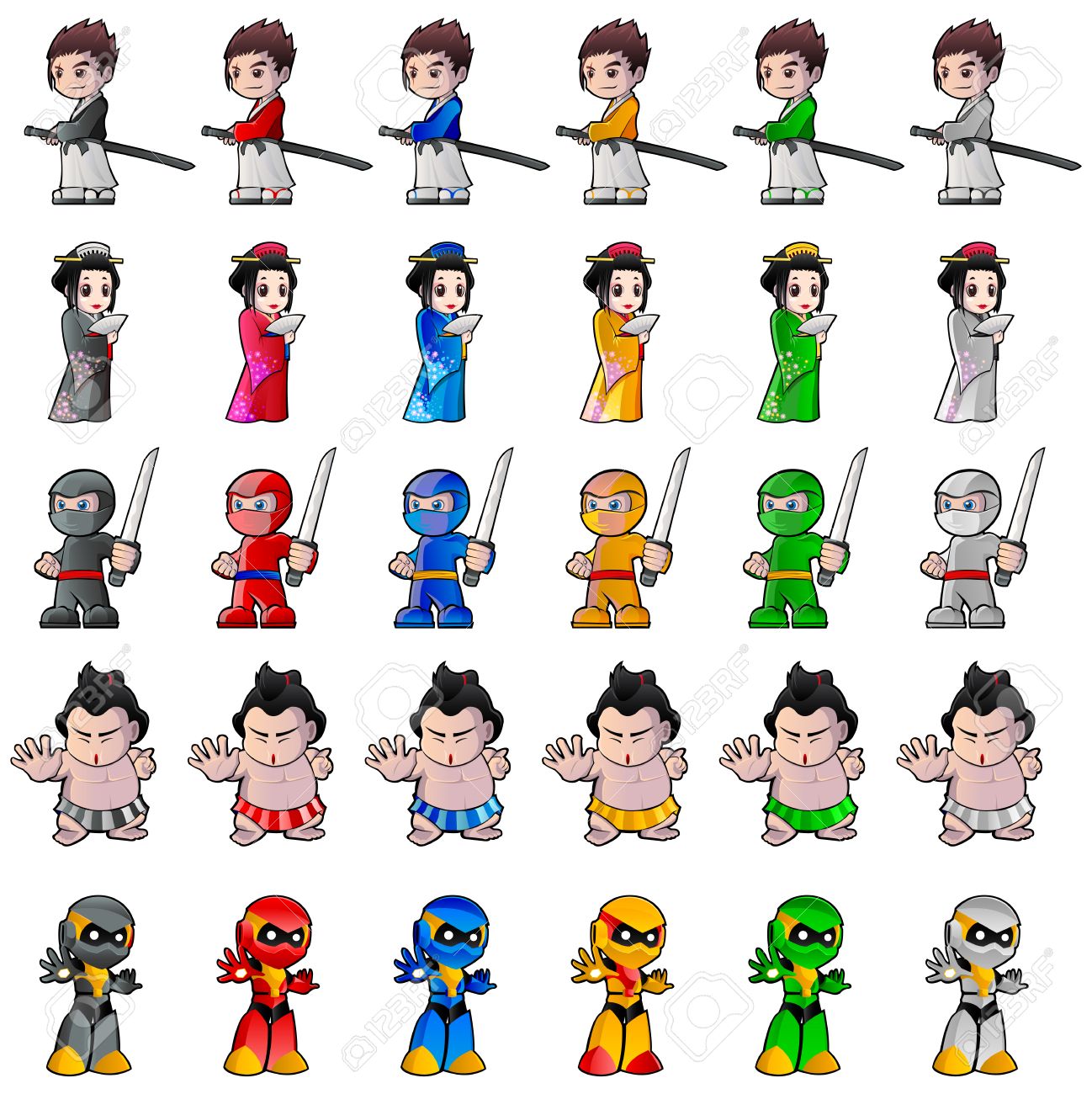 侍 芸者 忍者 相撲 ロボットと日本語の文字のマスコット のイラスト素材 ベクタ Image