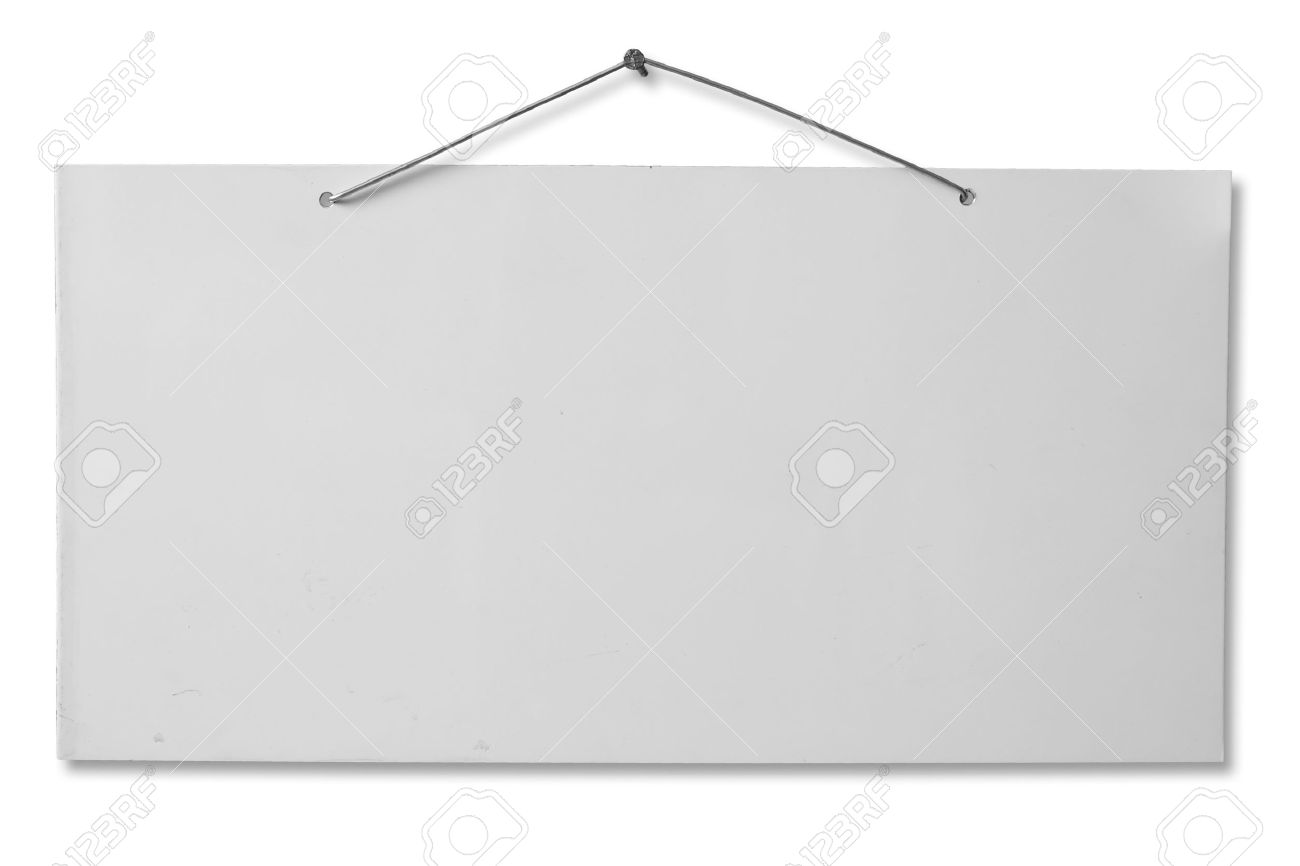 empty white lacquered aluminum sheet hanging with wire and nail hanging sheet
