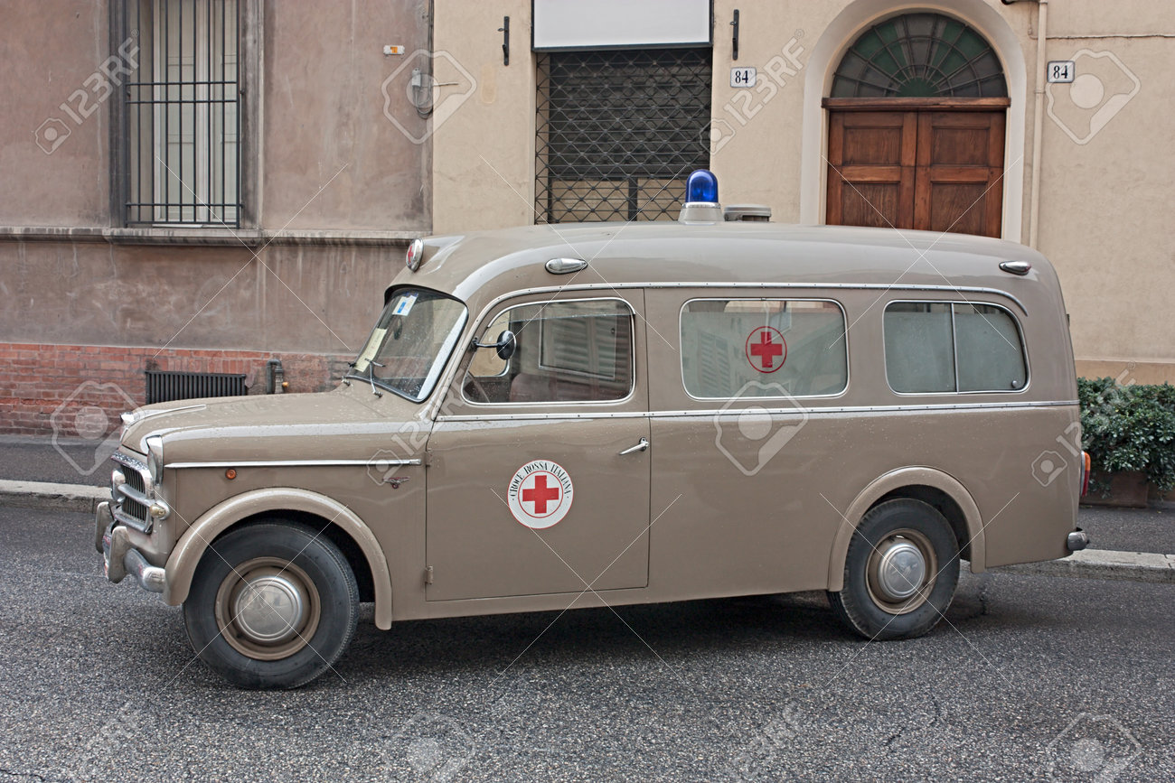 FAENZA, ITALY - NOVEMBER 6: old italian ambulance Fiat 1100 (year 1957) exposed at "Fiera di San Rocco" that hosts historical recalling, and various exposition, on November 6, 2011 in Faenza, RA, Italy. - 11229629 FAENZA, ITALY - NOVEMBER 6: old italian ambulance Fiat 1100 (year 1957) exposed at "Fiera di San Rocco" that hosts historical recalling, and various exposition, on November 6, 2011 in Faenza, RA, Italy. - 11229629